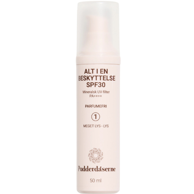 PUDDERDÅSERNE Alt I En Beskyttelse Spf30 Let Farvet Dagcreme Farve 1 Parfumefri 50 ml
