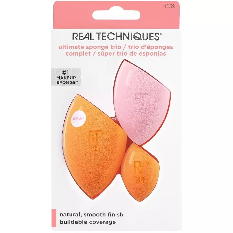 Real Techniques - Ultimate Sponge Trio - Orange Og Rosa - 3 Stk
