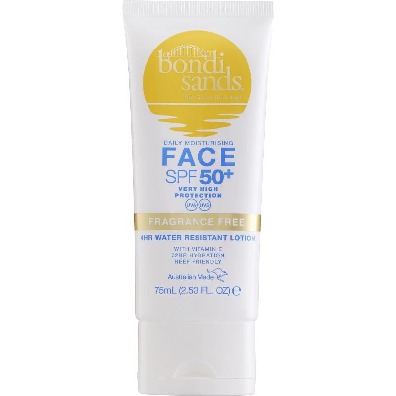 Se Bondi Sands Fragrance Free Face Sunscreen Lotion SPF 50+ - 75 ml hos NiceHair.dk