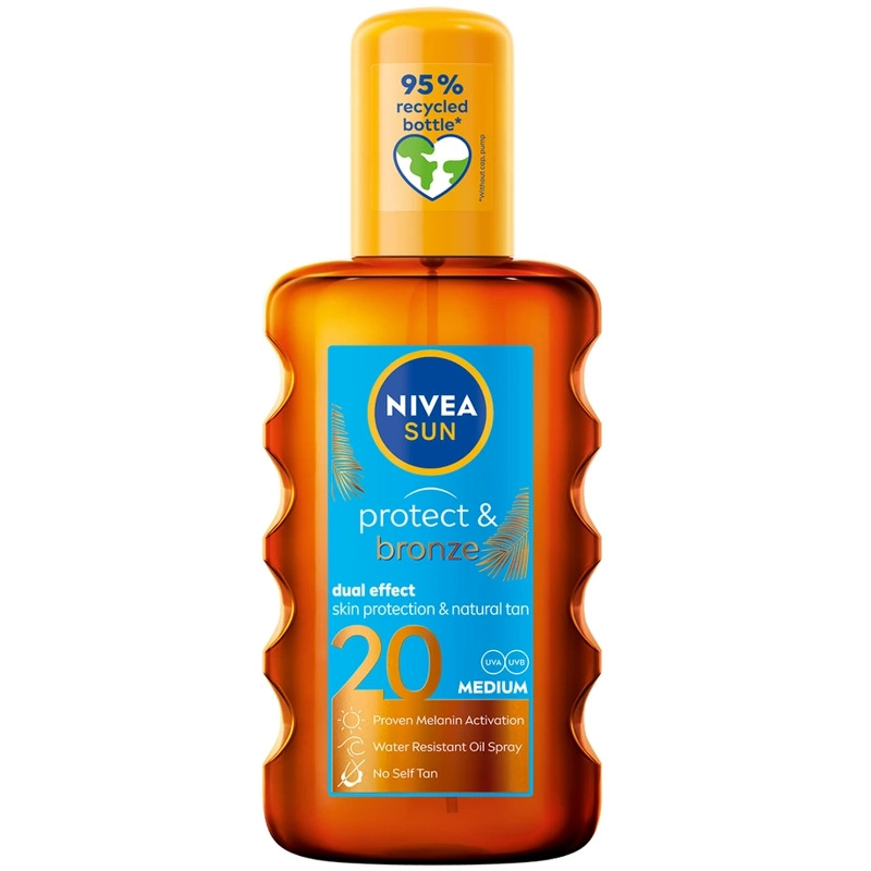 Se Nivea Sun Protect & Bronze Oil Spray SPF 20 - 200 ml hos NiceHair.dk