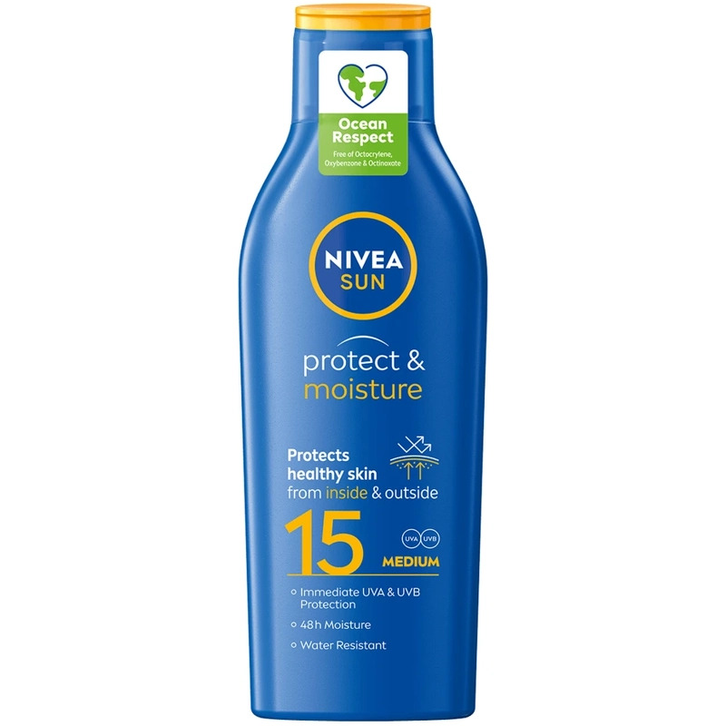 Se Nivea Sun Protect & Moisture Lotion SPF 15 - 200 ml hos NiceHair.dk