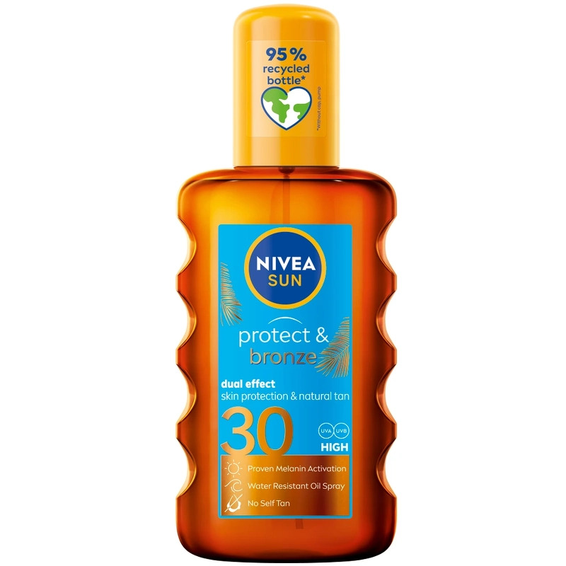 Se Nivea Sun Protect & Bronze Oil Spray SPF 30 - 200 ml hos NiceHair.dk