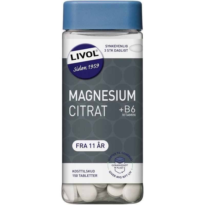 Se Livol MagnesiumCitrat + B6 Vitamin 150 Pieces hos NiceHair.dk