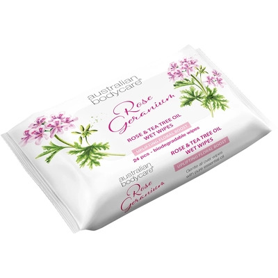 Australian Bodycare Wet Wipes - Tea Tree Oil & Rose Geranium - 24 Pieces
