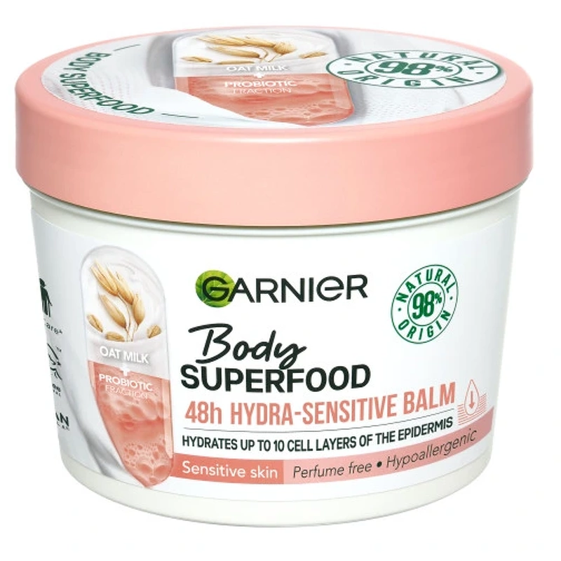 Se Garnier Bodyfood Hydrasensitive Probiotic fraction & Oat Milk 380 ml hos NiceHair.dk