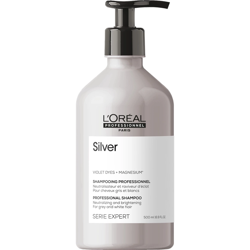 Se L'Oreal Pro Serie Expert Silver Shampoo 500 ml hos NiceHair.dk
