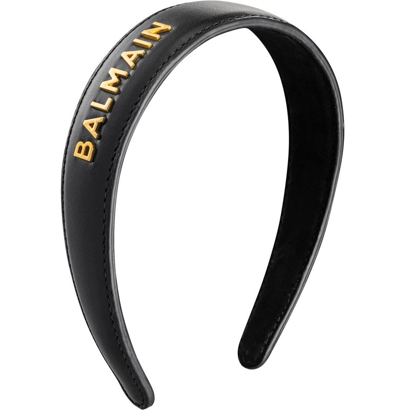 Balmain Accessories Leather Headband With Gold Logo 18k - Black thumbnail