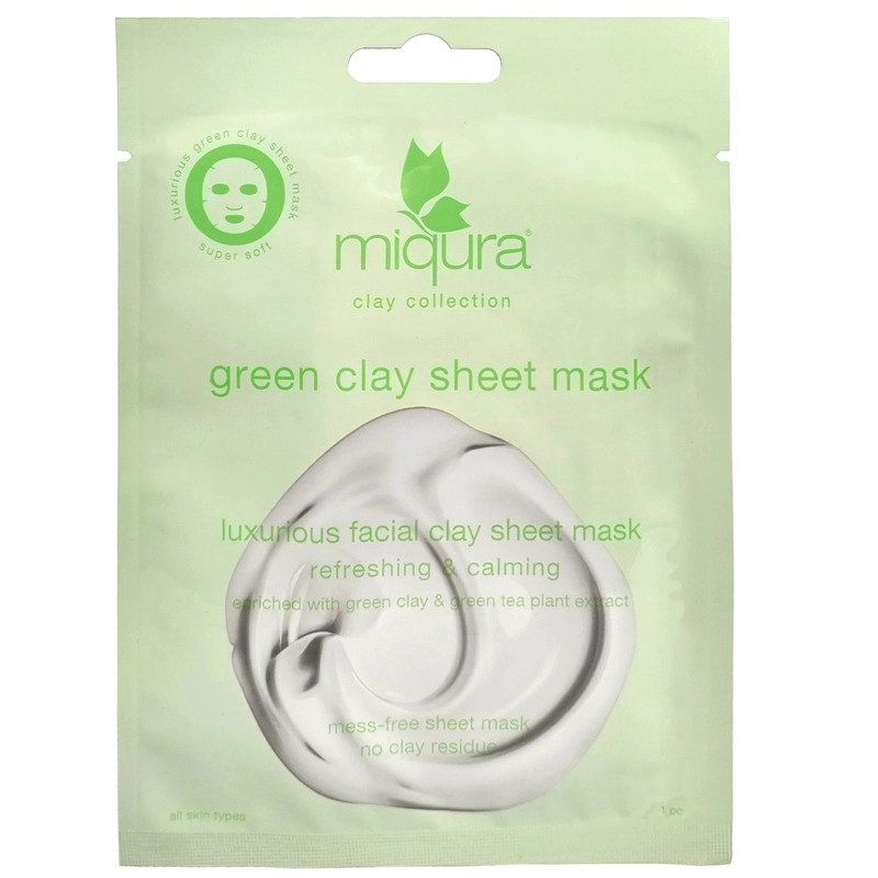 Se Miqura Green Clay Sheet Mask 1 Piece hos NiceHair.dk