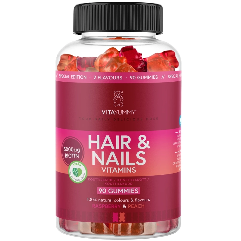 Se VitaYummy Hair & Nails Mixed Raspberry & Peach 90 Pieces (Limited Edition) hos NiceHair.dk
