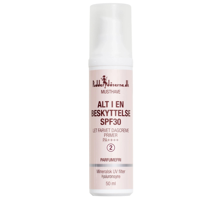 PUDDERDÅSERNE Alt I En Beskyttelse Spf30 Let Farvet Dagcreme Farve 2 Parfumefri 50 ml