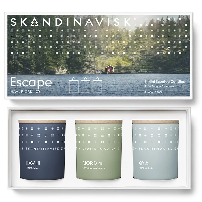 Se SKANDINAVISK ESCAPE Candle Giftset 3 x 65 gr. hos NiceHair.dk
