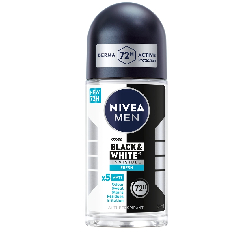 Se Nivea Black & White Invisible Fresh Male Roll-On 50 ml hos NiceHair.dk