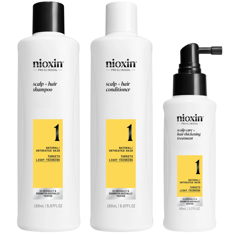 Nioxin System 1 Trial Kit - Natural/Untreated Hair - 150 + 150 + 350 ml - 150 + 150 + 50 ml