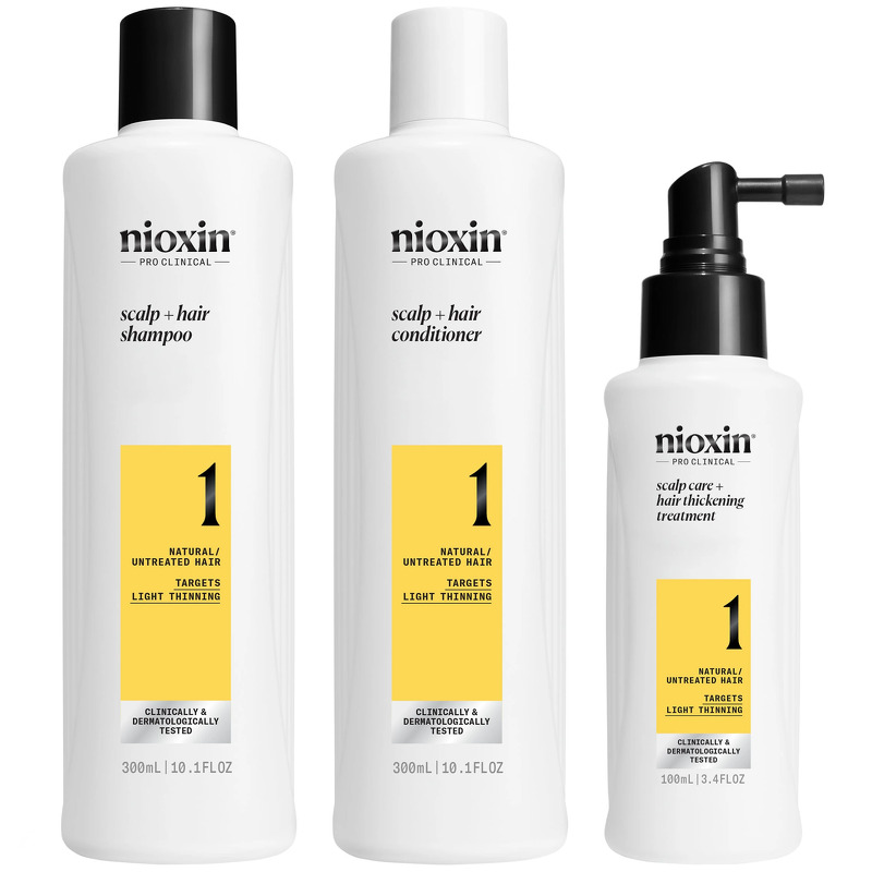 Nioxin System 1 Loyalty Kit - Natural/Untreated Hair - 300 + 300 + 700 ml - 300 + 300 + 100 ml