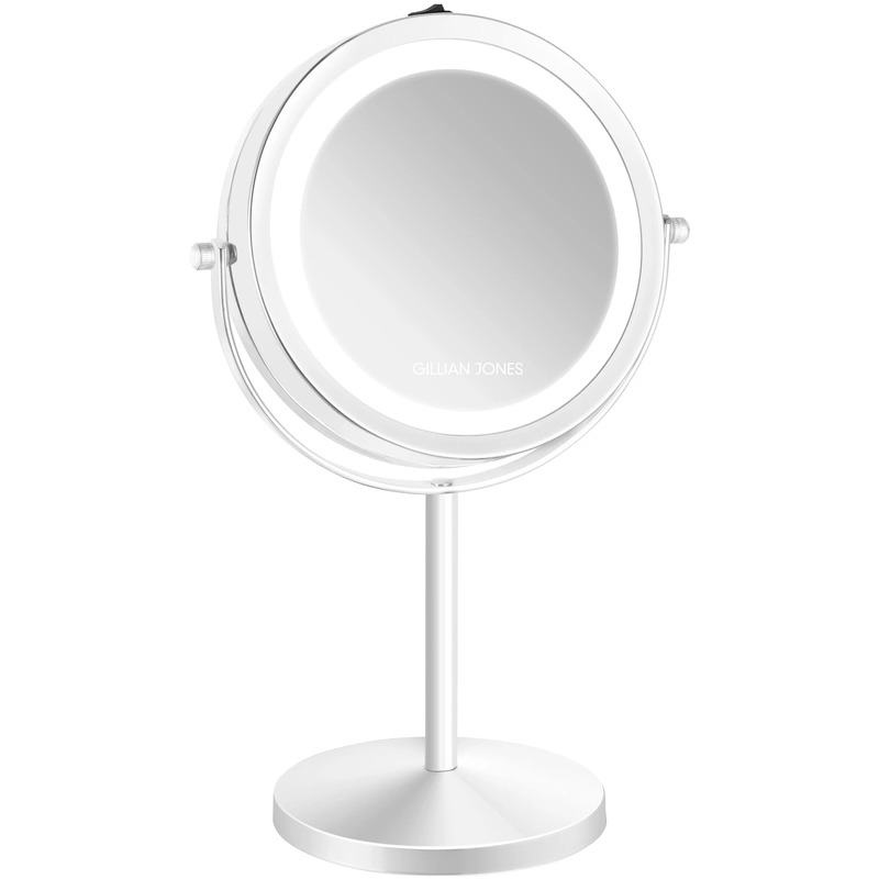 Gillian Jones Bordspejl med LED-lys og x10-forstørrelse - Hvid - 17,5 cm i diameter, 32 cm i højden
