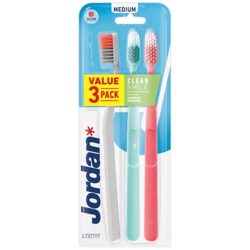 Jordan Clean Smile Toothbrush 3 Pack Medium
