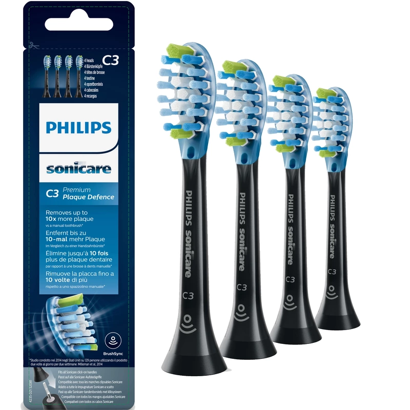 Philips Sonicare C3 Premium Plaque Defence Toothbrush Heads 4 Pieces - HX9044/33 Black