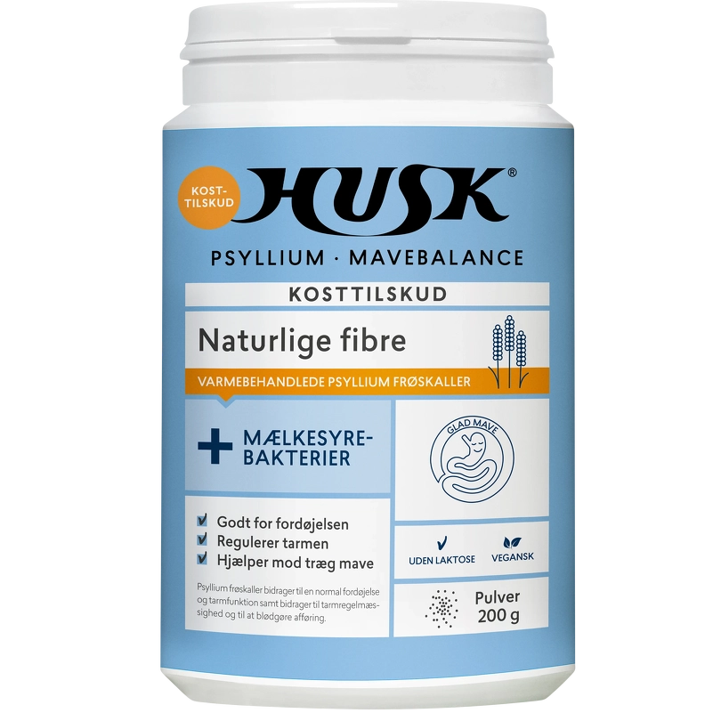 HUSK Psyllium Mavebalance Mælkesyrebakterier Pulver 200 gr.