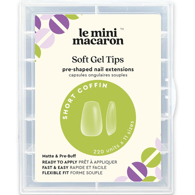 Le Mini Macaron Soft Gel Tips Matte & Pre Buff Effect 220 pieces - Short Coffin