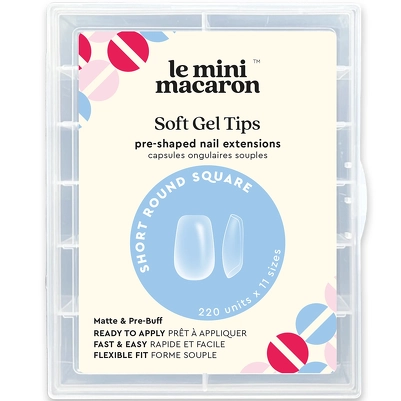 Le Mini Macaron Soft Gel Tips Matte & Pre Buff Effect 220 Pieces - Short Round Square