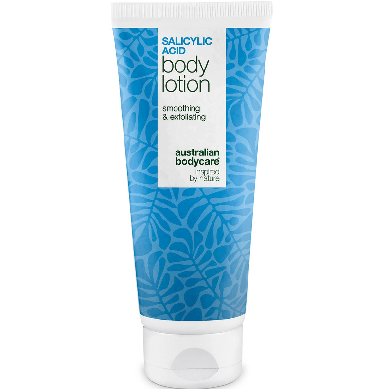 Body Lotion med salicylsyre - mod bumser og tør hud â Body lotion med salicylsyre eksfolierer, fugter og reducerer bumser, uren hud og tørre områder. Perfekt til daglig hudpleje. - 200 ml / 1 stk.