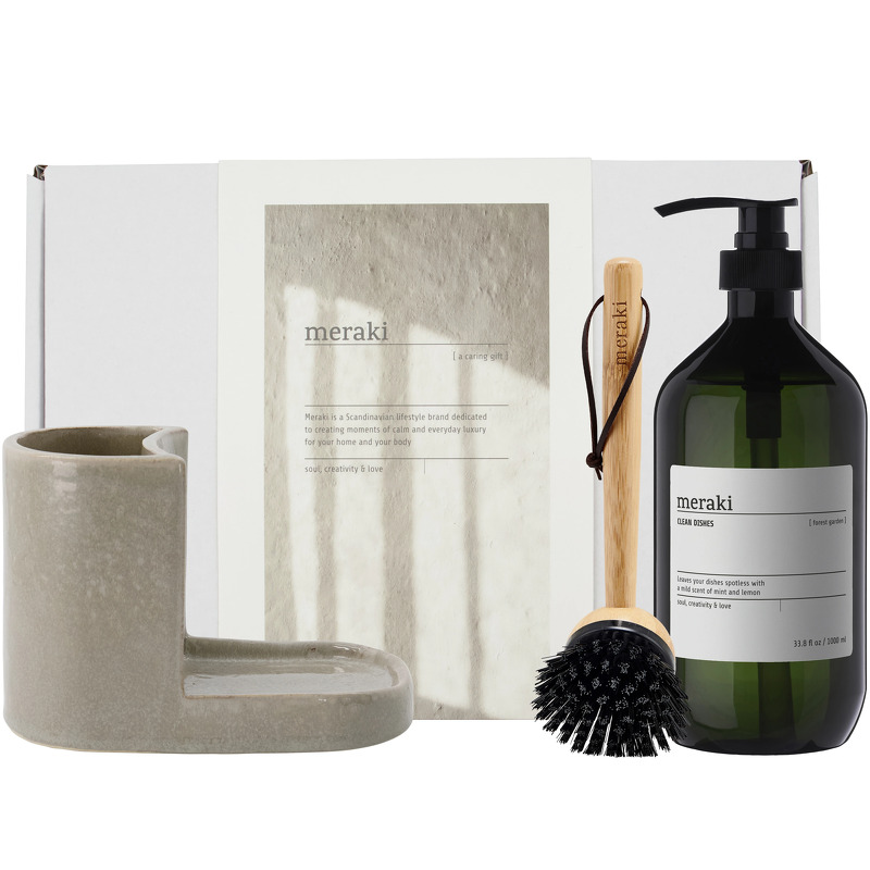 Meraki - Gift box, Grey Holder + Nature Brush + Forest Garden Dish Wash, 1000 ml