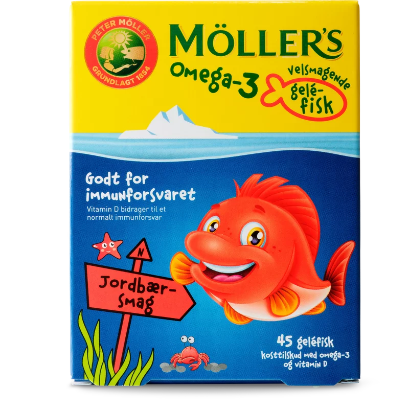 Vintilbud Moller's Omega 3 Gelefisk Jordbær 45 Pieces køb billig