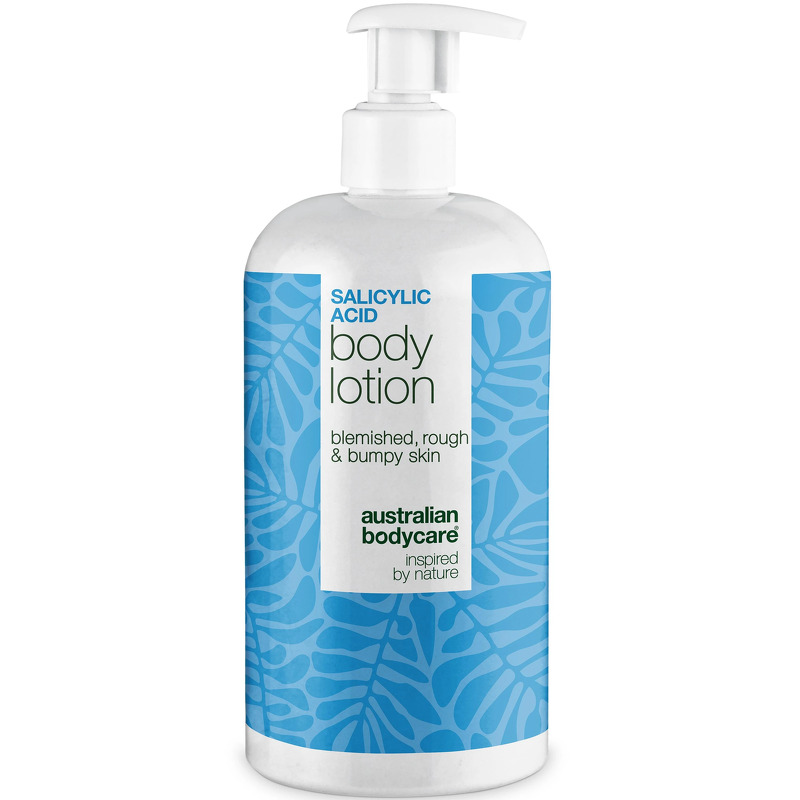 Body Lotion med salicylsyre - mod bumser og tør hud â Body lotion med salicylsyre eksfolierer, fugter og reducerer bumser, uren hud og tørre områder. Perfekt til daglig hudpleje. - 500 ml / 1 stk.