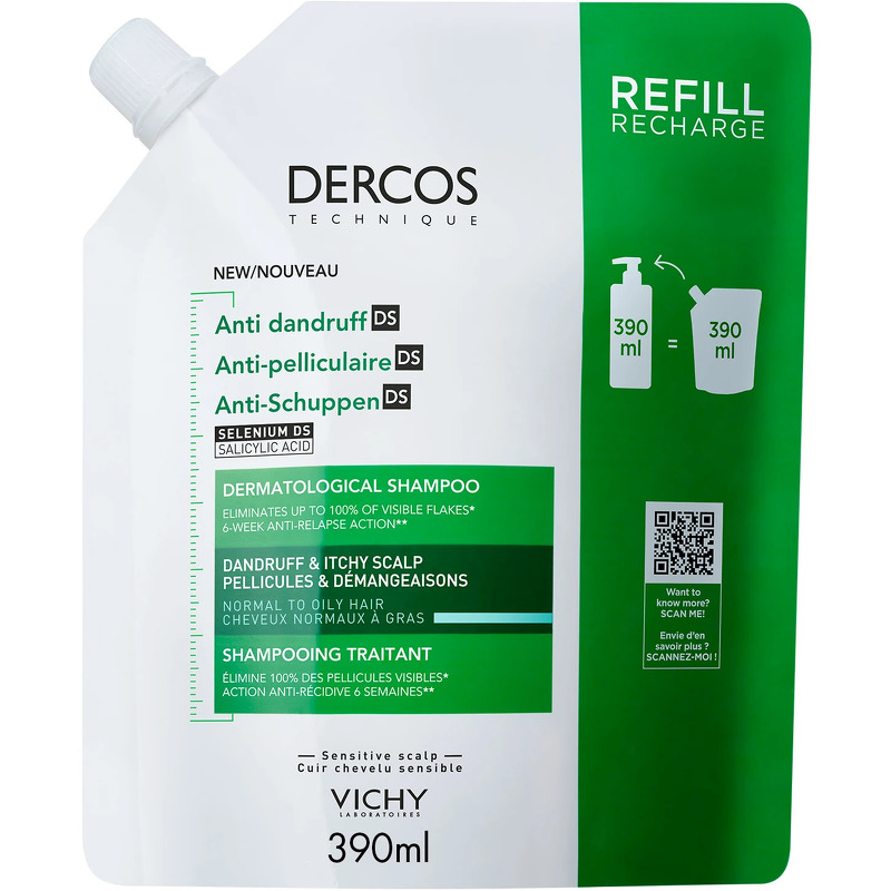 Vichy Dercos Technique Anti-Dandruff Shampoo Normal/Oily Hair Refill 390 ml
