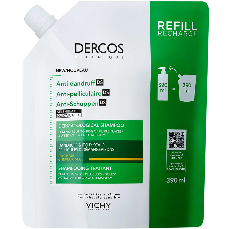 Vichy Dercos Technique Anti-Dandruff Shampoo Dry Hair Refill 390 ml