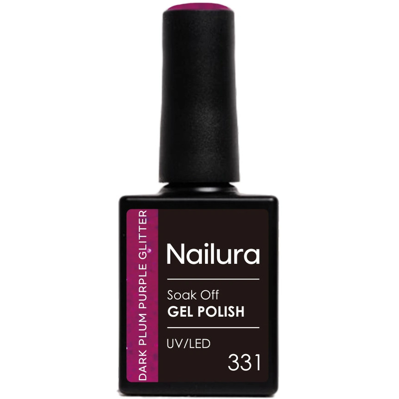 Nailura Gelpolish 331 – Mørk blomme-lilla med glitter – 10 ml