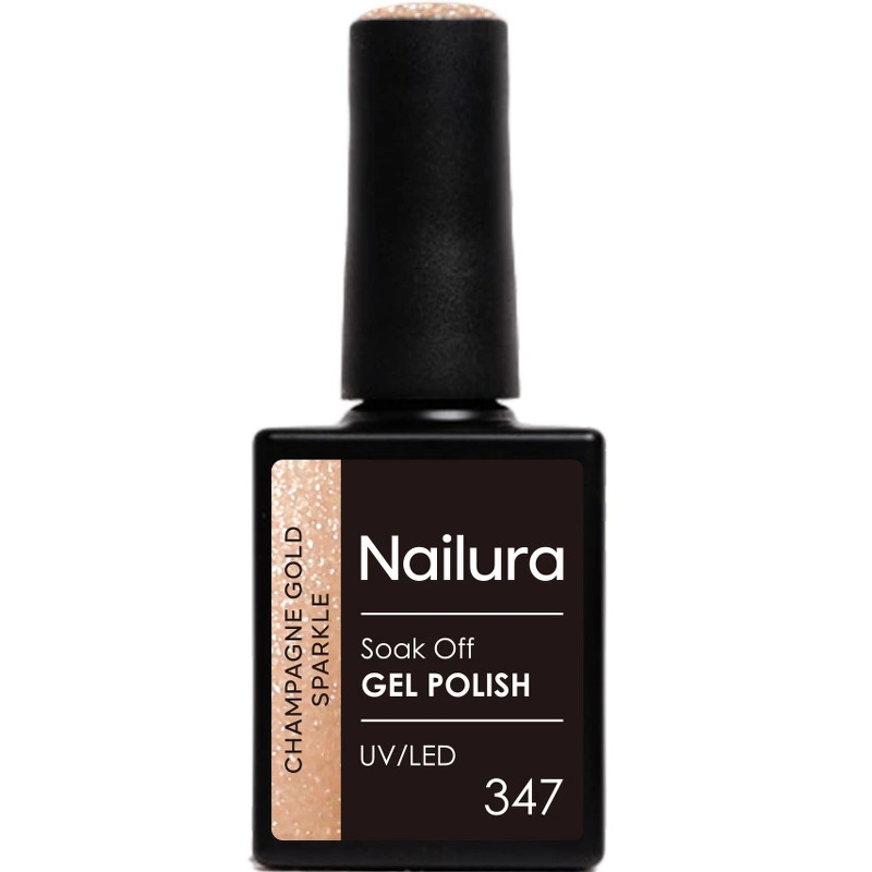 Nailura Gel Polish 347 – Champagne Gold Sparkle – 10 ml