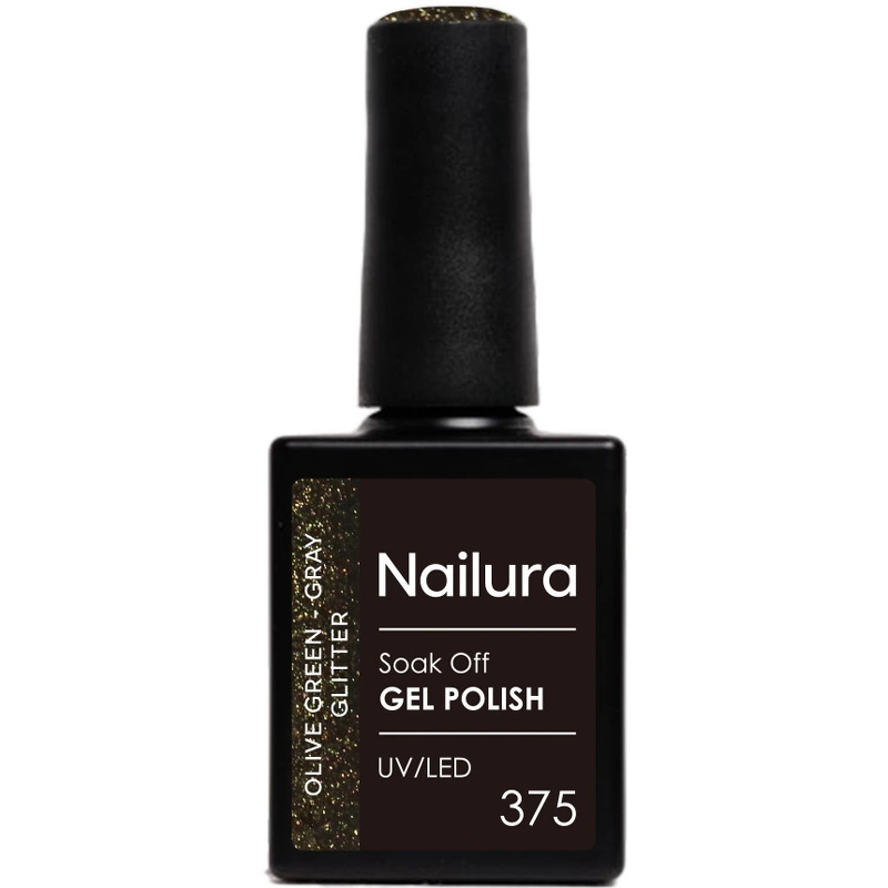 Nailura Gel Polish 10 ml - 375 Olive Green Gray Glitter