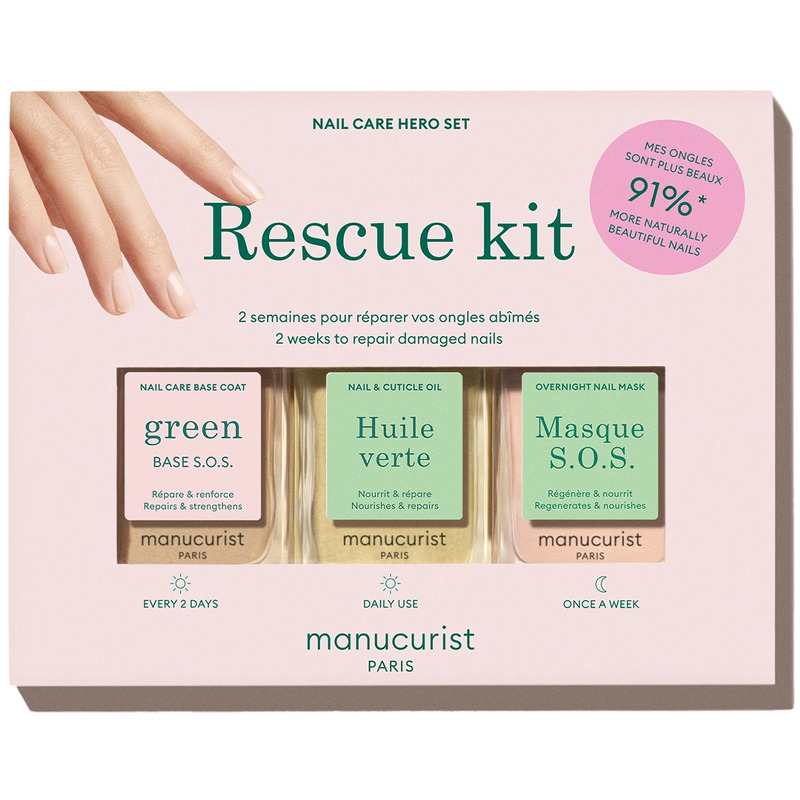 Manucurist Rescue Kit SOS Base Coat + SOS Mask + Huile Verte - 45 ml
