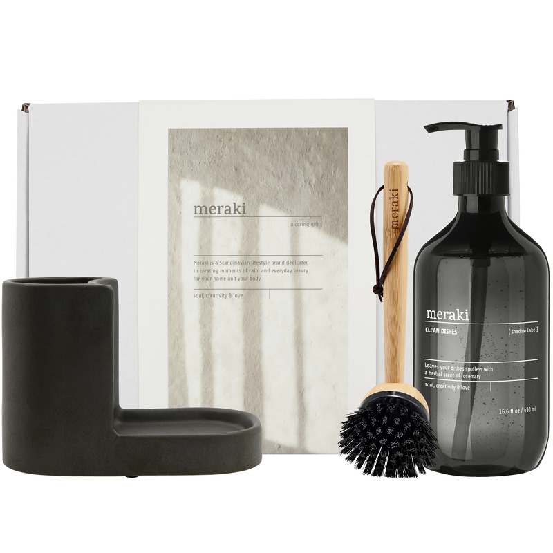 Meraki - Gift box, dark grey holder + nature brush + shadow lake dish wash, 490 ml