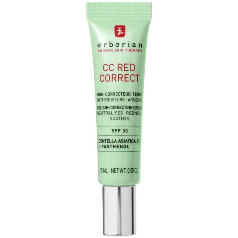 Erborian CC Red Correct, CC creme, 15 ml, Alle hudfarver, Kvinder, Almindelig hud, Anti-rødme, Concealere, Glattende, Beskyttelse, Oplysende, Lindrende