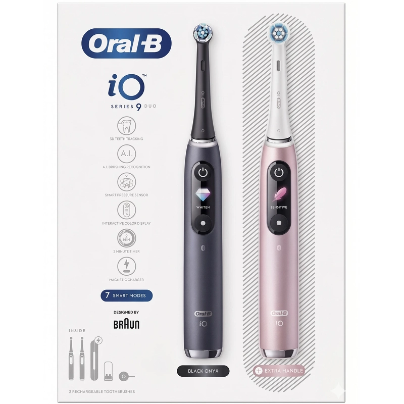 Oral-B iO9 Electric Toothbrush Duo 2 Pieces - sort Onyx & Rose Quartz