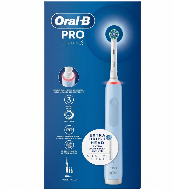 Oral-B Pro3 Electric Toothbrush + 2 Refill - Vapor Blue