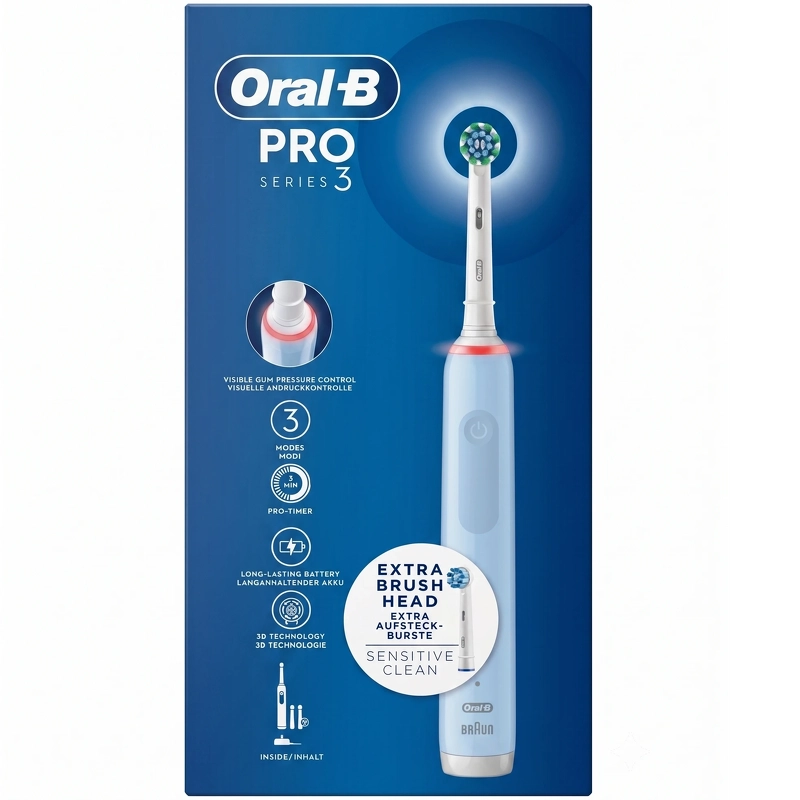 Oral-B Pro3 Electric Toothbrush + 2 Refill - Vapor Blue
