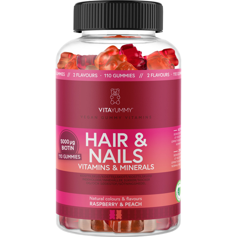 Hår & Naglar Hallon & Persika 110 st Gummies