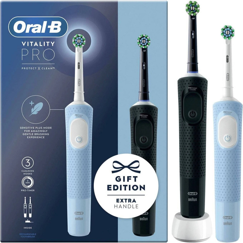 Braun Oral-B Vitality Pro D103 Duo - elektrisk tandbørste, Black/Lilac Violet (sæt med 2)