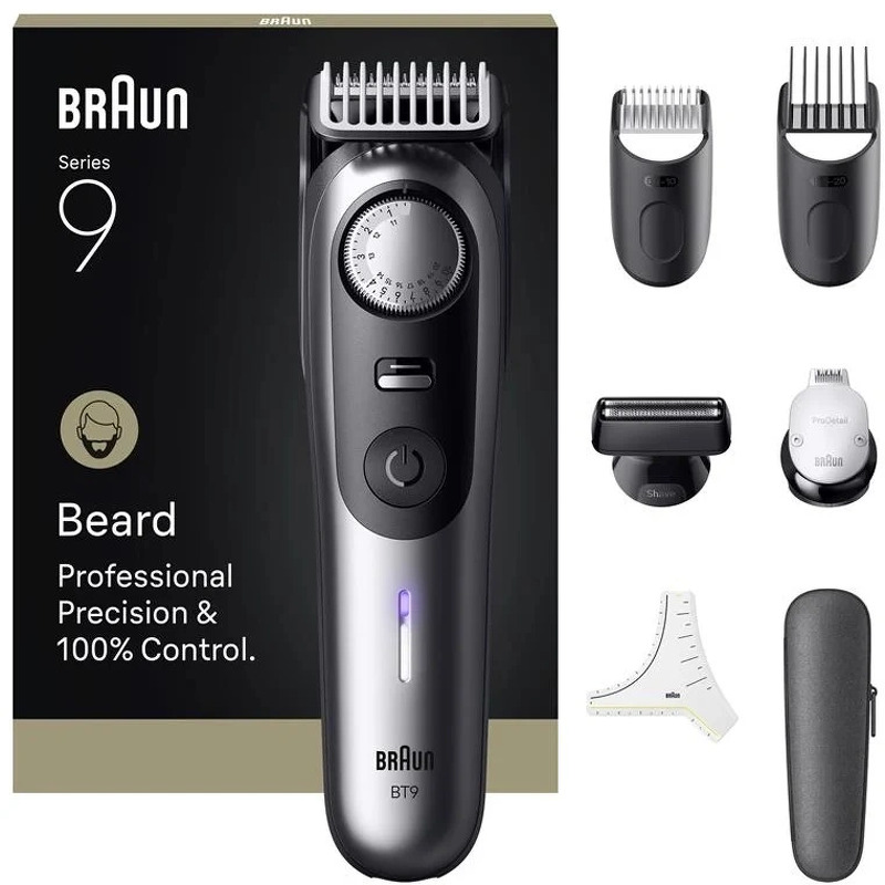 Braun BT9520 Series 9 Skægtrimmer - 7 Værktøjer, AutoSense Teknologi - Satin Krom