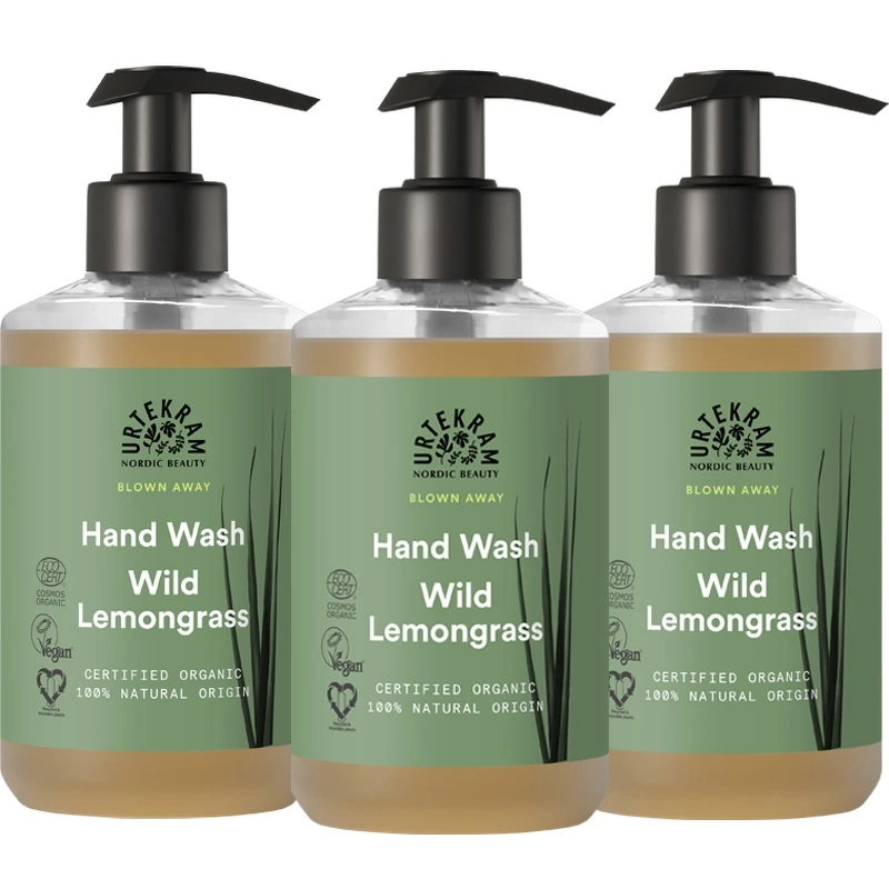 3 x Urtekram Blown Away Hand Wash Wild Lemongrass 300 ml