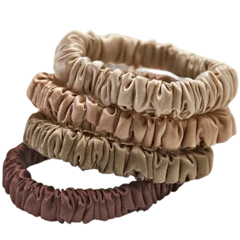 Lenoites Mulberry Silk Skinny Scrunchies - Beige, light brown, brown, coffee