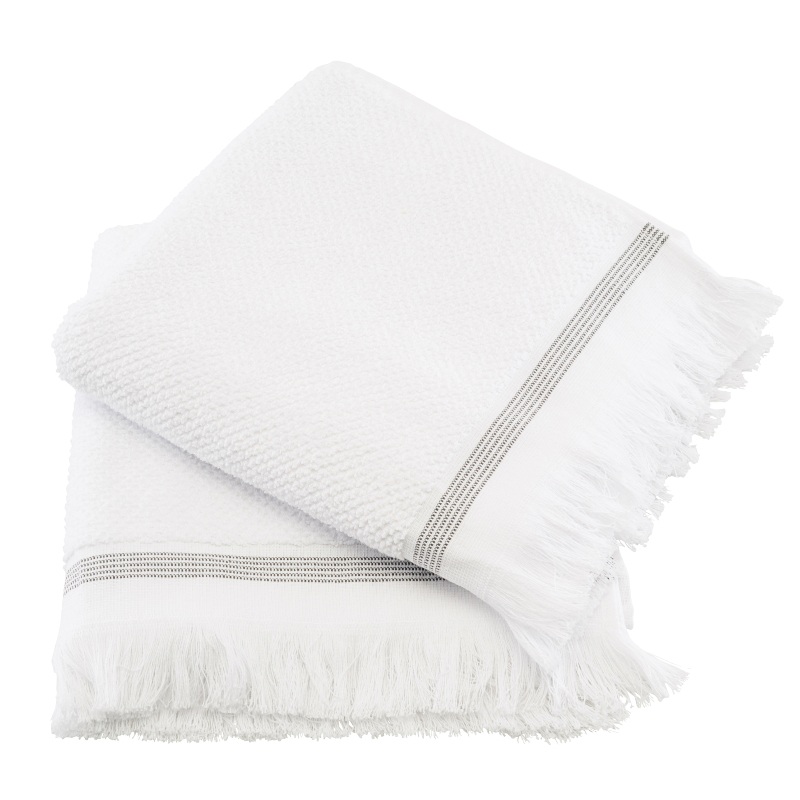 Meraki Towel White W. Grey Stripes 50 x 100 cm - 2 Pieces thumbnail