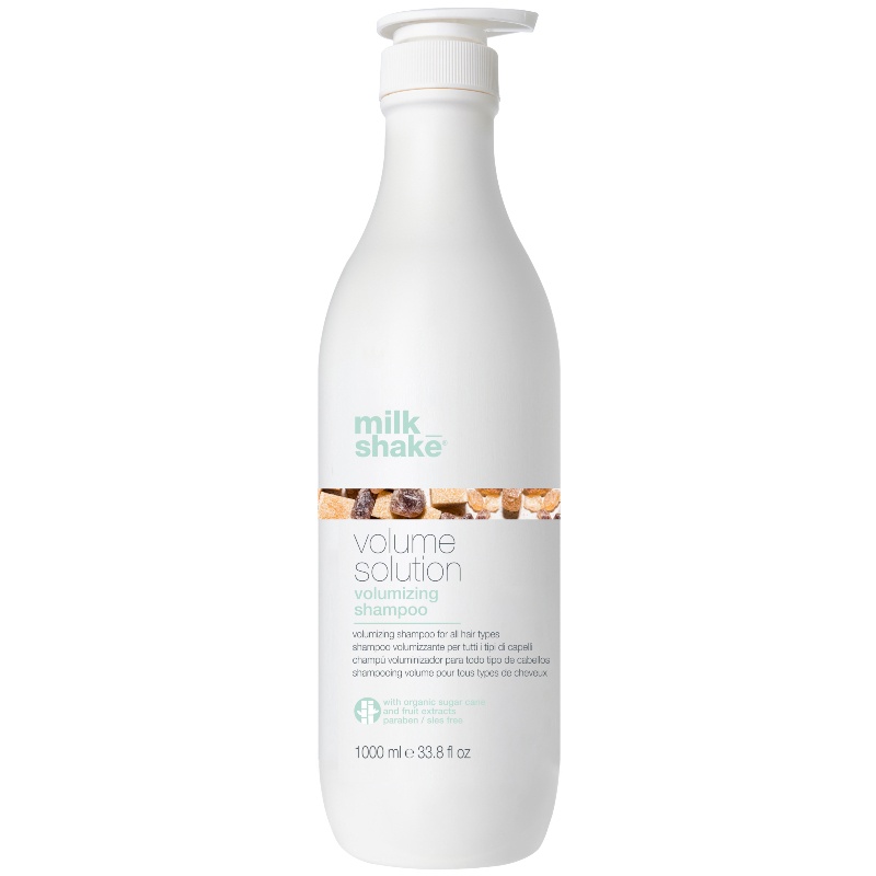 Sundt og glansfuldt hår med sulfatfri shampoo og balsam uden silikone - milkshake volume solution shampoo 1000 ml 1579784356