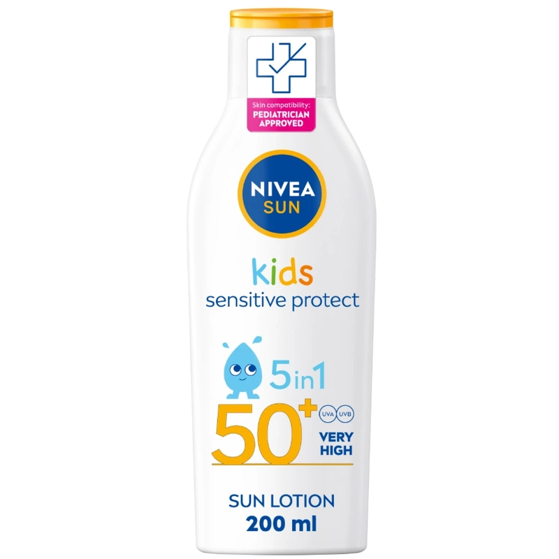 Se Nivea Sun Kids Sensitive Protect & Play Sun Lotion SPF 50+ - 200 ml hos NiceHair.dk
