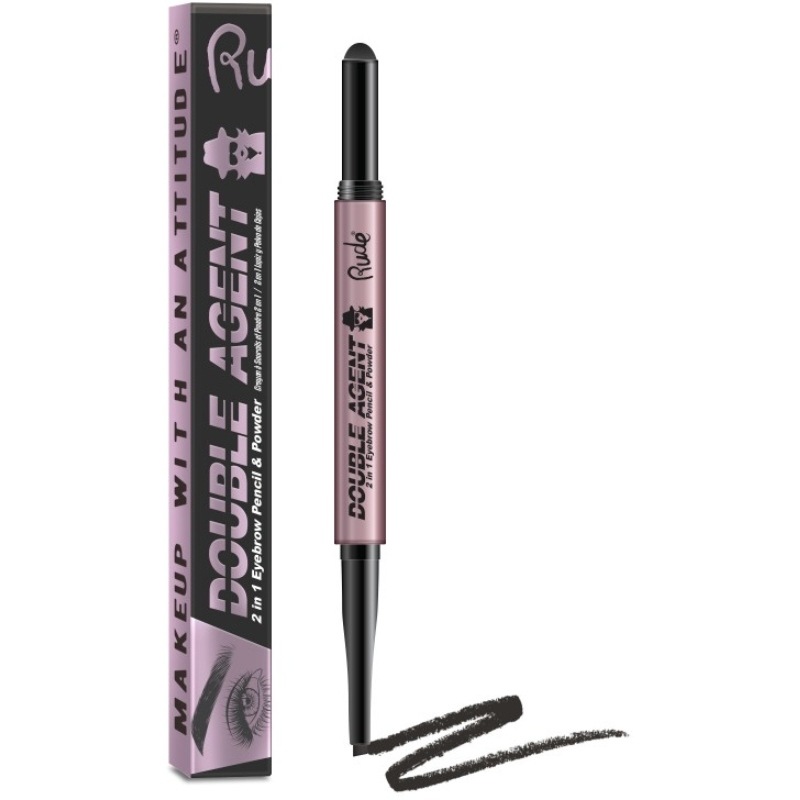 Rude Cosmetics Double Agent 2 in 1 Eyebrow Pencil & Powder - Black Brown thumbnail