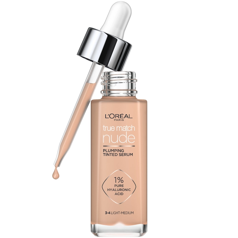 Se L'Oreal Paris Cosmetics True Match Nude Plumping Tinted Serum 30 ml - No. 3-4 Light-Medium hos NiceHair.dk