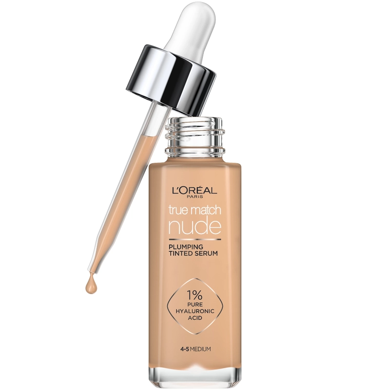 Se L'Oreal Paris Cosmetics True Match Nude Plumping Tinted Serum 30 ml - No. 4-5 Medium hos NiceHair.dk